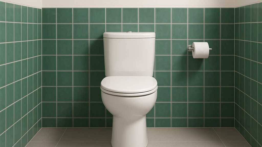 WC moderne avec carrelage mural vert posé à mi-hauteur, illustrant un revêtement hygiénique et décoratif adapté aux petites toilettes