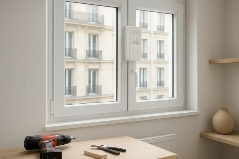 Fenêtre d’appartement avec une solution d’aération sans perçage installée sur le cadre