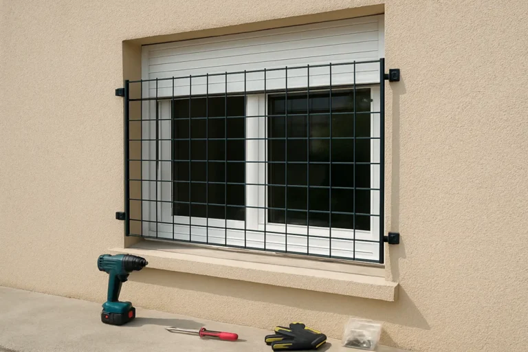 Grille de protection installée sur une fenêtre de maison en rez-de-chaussée
