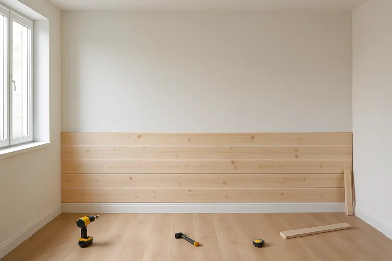 Pose d’un soubassement bois dans une pièce intérieure en rénovation