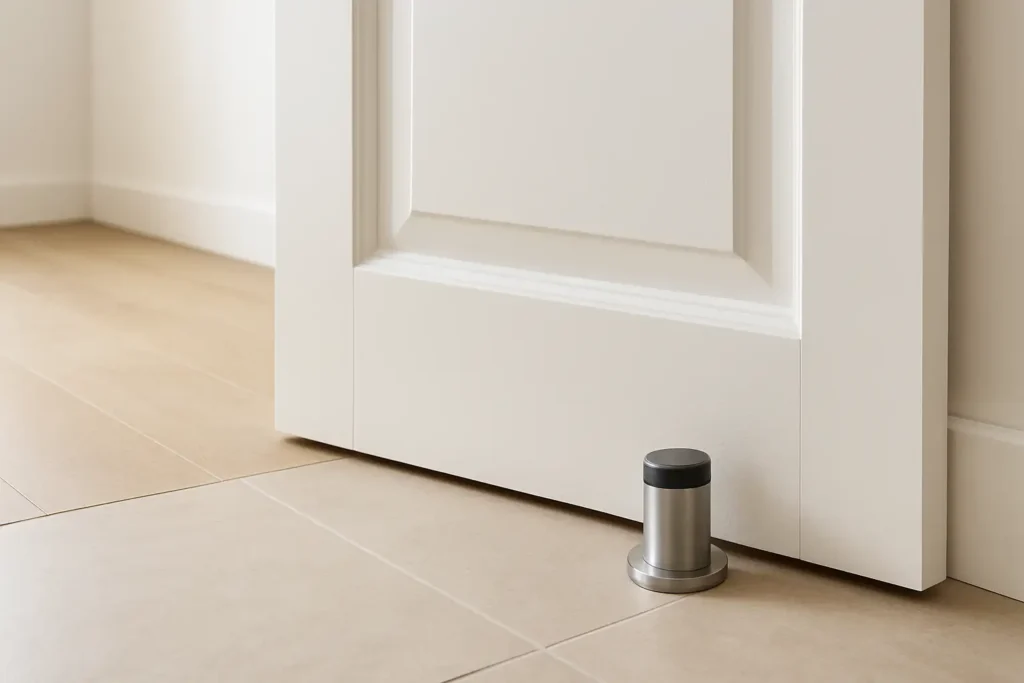 Butée de porte installée au sol dans un intérieur moderne pour protéger le mur
