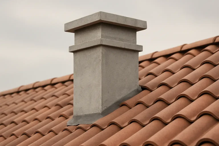 Chapeau de cheminée en béton posé sur une souche de toit