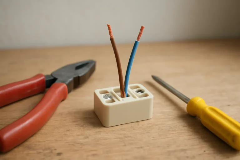 Domino électrique et fils préparés pour un raccordement domestique
