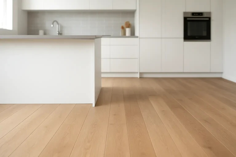 Cuisine moderne avec parquet en bois adapté à la cuisine