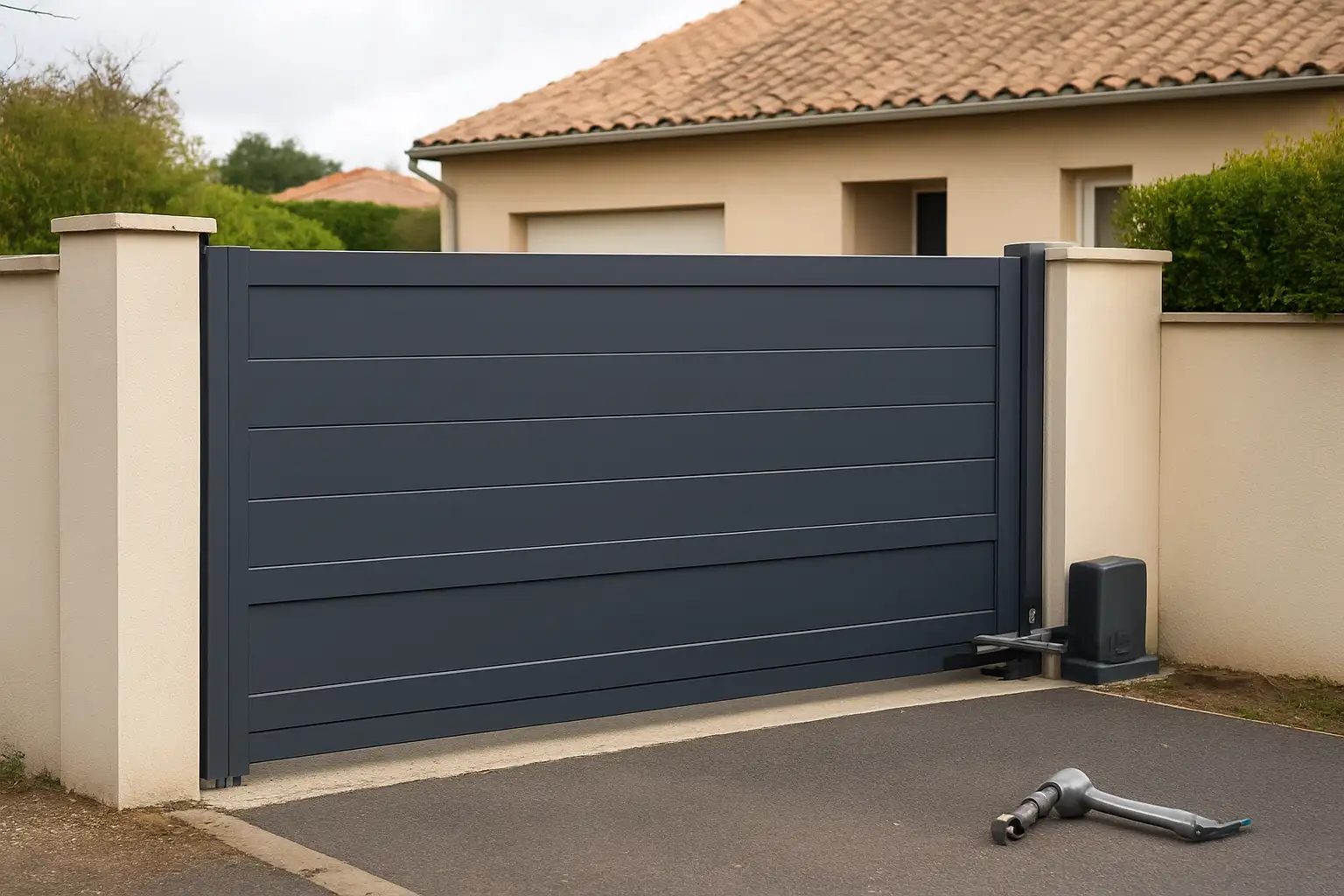 Portail automatisé moderne installé à l’entrée d’une maison