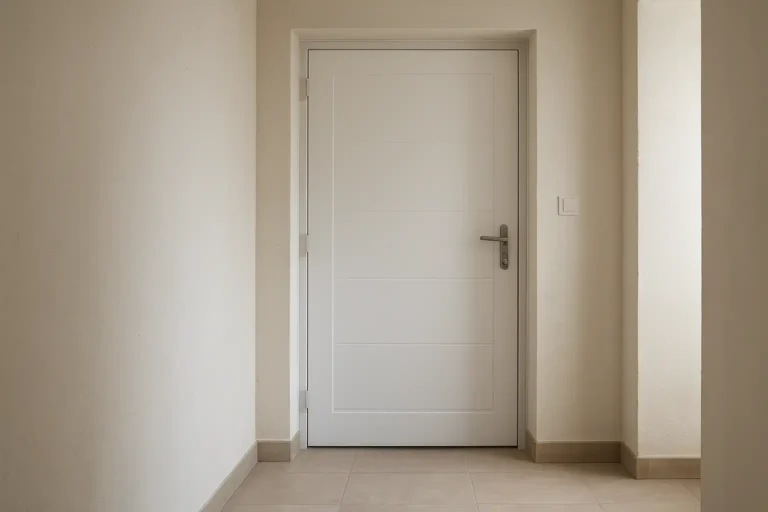 Porte isolante entre garage et maison dans une entrée de maison