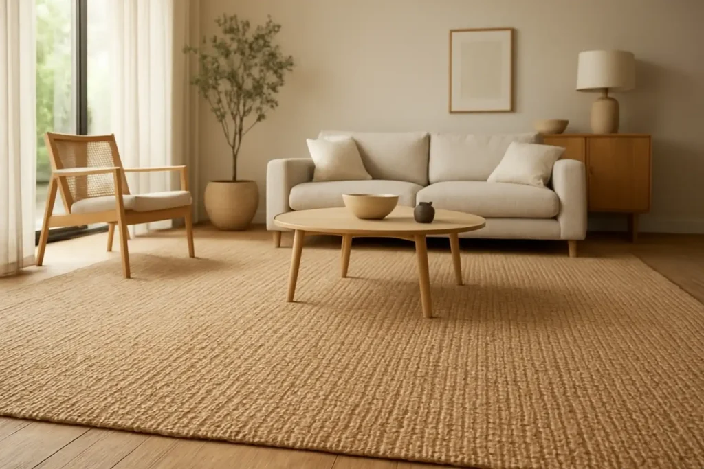 Intérieur moderne avec sol en jonc de mer à texture naturelle