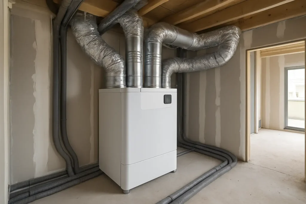 Installation de VMC double flux thermodynamique dans un local technique de maison