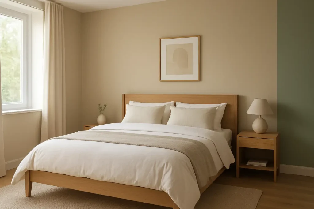 Chambre adulte moderne avec couleurs douces et ambiance apaisante