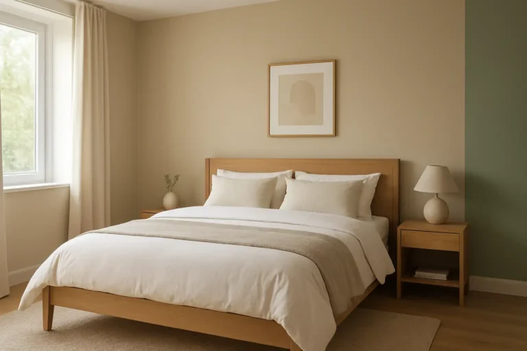 Chambre adulte moderne avec couleurs douces et ambiance apaisante