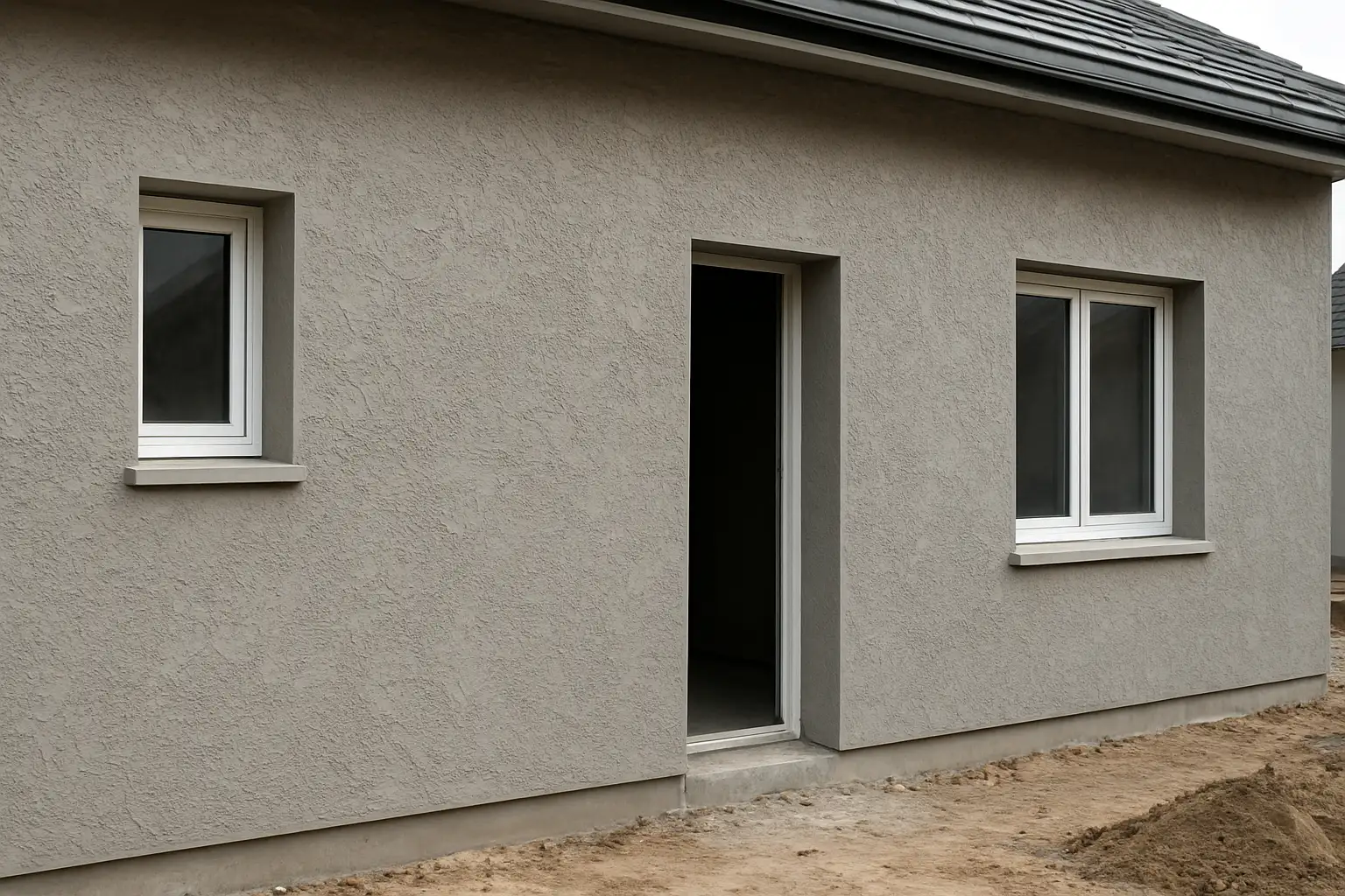 Façade de maison avec enduit gratté en finition