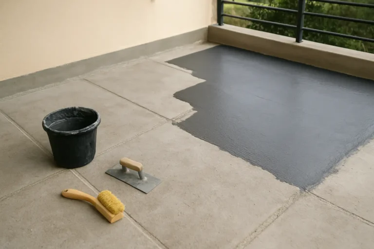 Terrasse en rénovation avec application d’une étanchéité sur support béton