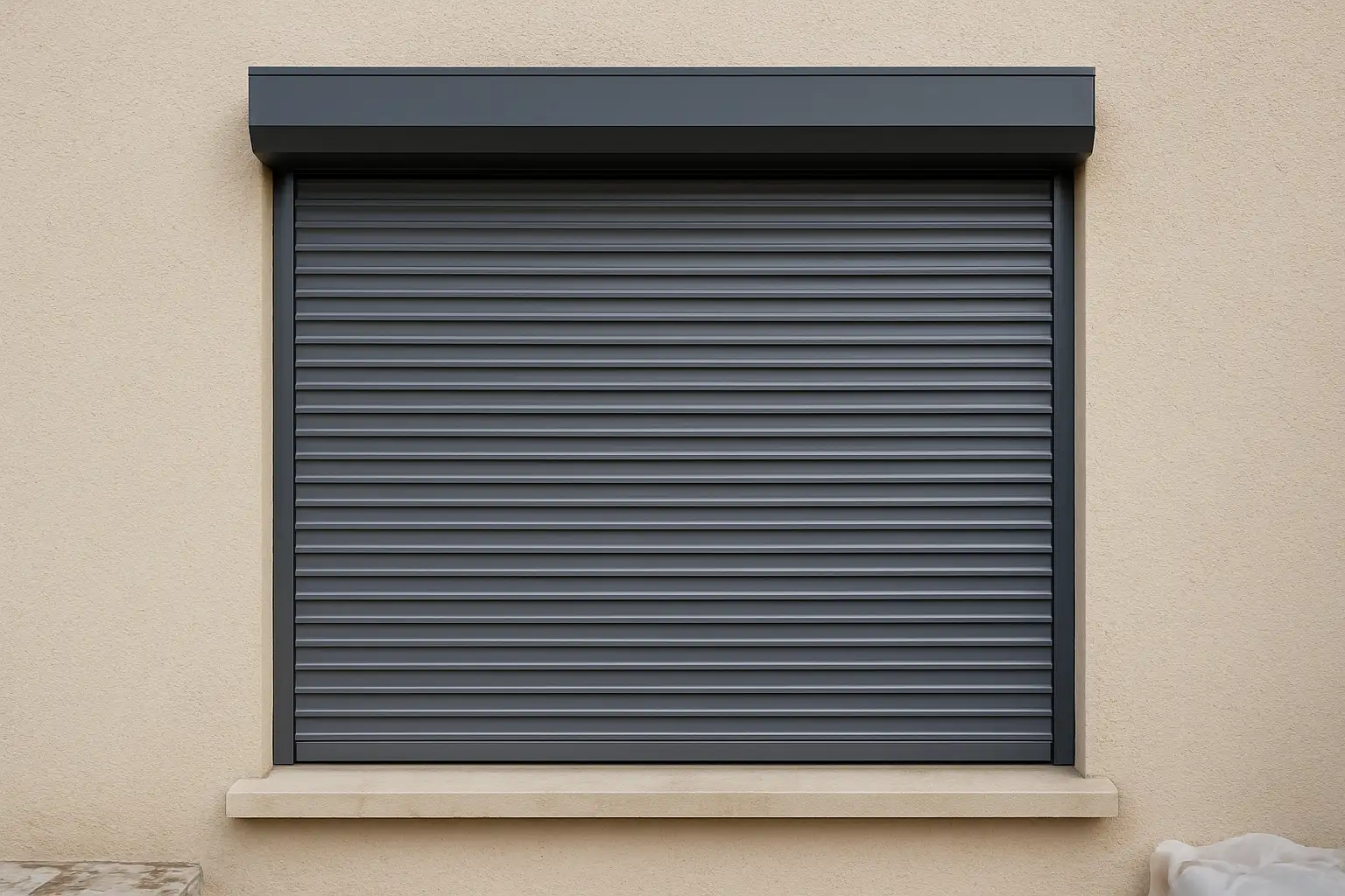 Volet roulant moderne en aluminium sur une façade de maison, illustrant le prix des volets roulants