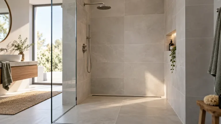 Carrelage de douche posé avec des joints fins et réguliers