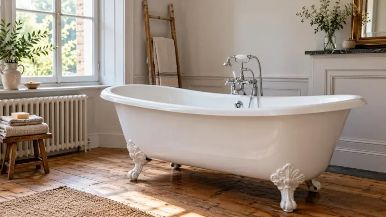 Baignoire rénovée avec une finition blanche uniforme